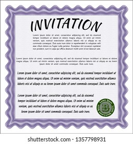 Violet Invitation. With linear background. Detailed. Sophisticated design. 