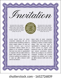 Violet Invitation. With linear background. Detailed. Modern design. 