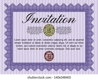 Violet Invitation. With linear background. Money style design. Customizable, Easy to edit and change colors. 