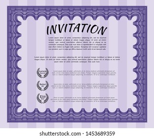 Violet Invitation. With linear background. Vector illustration. Nice design. 