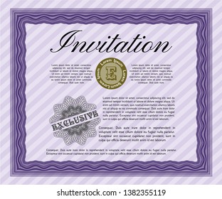 Violet Invitation. Lovely design. With background. Vector illustration. 