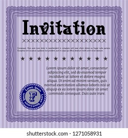 Violet Invitation. Lovely design. With complex linear background. Customizable, Easy to edit and change colors. 