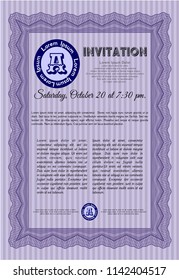 Violet Invitation. Lovely design. Vector illustration. With complex linear background. 