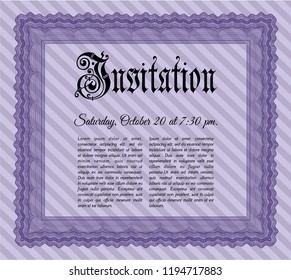 Violet Invitation. Lovely design. Vector illustration. With background. 
