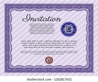 Violet Invitation. Money design. Complex background. Detailed. 