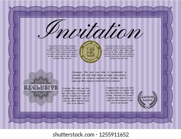 Violet Invitation. Money design. Customizable, Easy to edit and change colors. Complex background. 