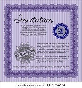 Violet Invitation. Money Pattern design. With guilloche pattern. Vector illustration. 