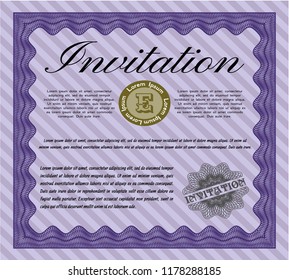 Violet Invitation. Money Pattern design. Customizable, Easy to edit and change colors. With complex background. 