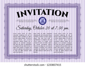 Violet Invitation. Money Pattern design. With guilloche pattern. Customizable, Easy to edit and change colors. 