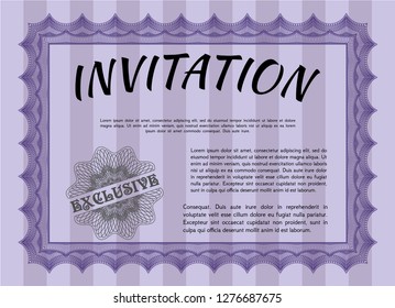 Violet Invitation. Money Pattern design. Vector illustration. With background. 