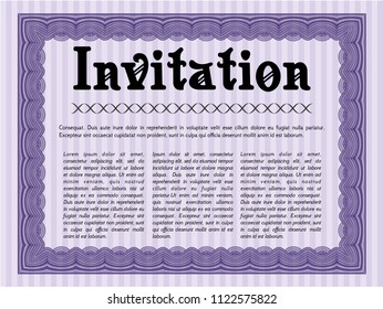 Violet Invitation. Money Pattern. Detailed. With guilloche pattern and background. 