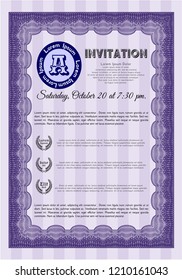 Violet Invitation. Money Pattern. Easy to print. Customizable, Easy to edit and change colors. 