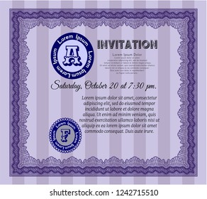 Violet Invitation. Money Pattern. With guilloche pattern and background. Detailed. 