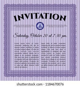 Violet Invitation. Money style design. With complex background. Detailed. 