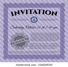 Violet Invitation. Money style design. With great quality guilloche pattern. Detailed. 
