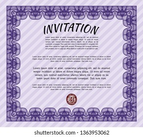 Violet Invitation. Nice design. Customizable, Easy to edit and change colors. With guilloche pattern. 