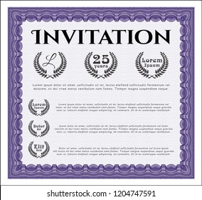 Violet Invitation. Nice design. With guilloche pattern. Vector illustration. 