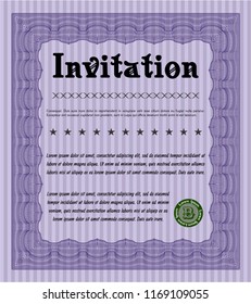 Violet Invitation. Nice design. Vector illustration. With linear background. 