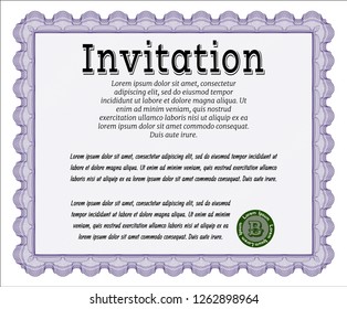Violet Invitation. Printer friendly. Artistry design. Detailed. 
