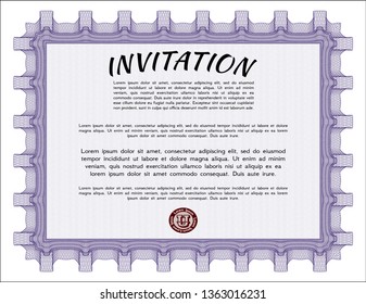 Violet Invitation. Printer friendly. Customizable, Easy to edit and change colors. Retro design. 