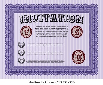 Violet Invitation. Printer friendly. Retro design. Detailed. 
