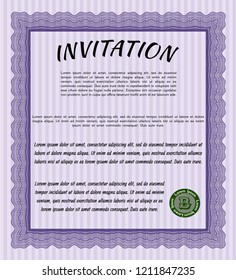 Violet Invitation. Printer friendly. Vector illustration. Modern design. 