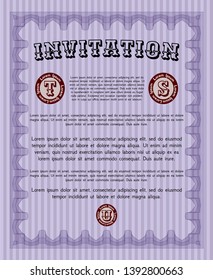 Violet Invitation. Retro design. Vector illustration. With complex linear background. 