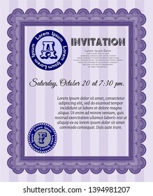 Violet Invitation. Sophisticated design. With linear background. Vector illustration. 