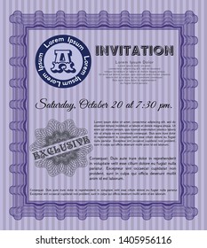 Violet Invitation. Superior design. With complex linear background. Detailed. 