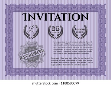 Violet Invitation. Superior design. Printer friendly. Detailed. 