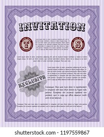 Violet Invitation template. Artistry design. With complex linear background. Detailed. 