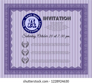 Violet Invitation template. Artistry design. Customizable, Easy to edit and change colors. With guilloche pattern. 