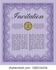 Violet Invitation template. Artistry design. With guilloche pattern and background. Customizable, Easy to edit and change colors. 