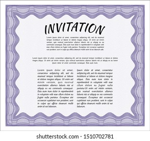 Violet Invitation template. Artistry design. Complex background. Vector illustration. 