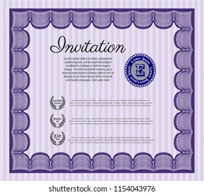 Violet Invitation template. With background. Customizable, Easy to edit and change colors. Money Pattern. 