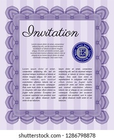 Violet Invitation template. With background. Detailed. Money Pattern design. 