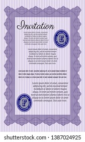Violet Invitation template. With background. Retro design. Detailed. 