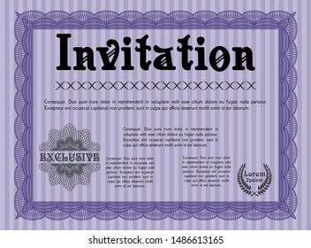Violet Invitation template. With background. Retro design. Detailed. 