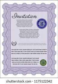 Violet Invitation template. With background. Vector illustration. Sophisticated design. 