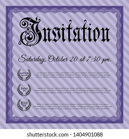Violet Invitation template. With background. Vector illustration. Modern design. 