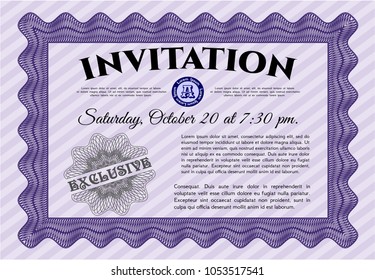 Violet Invitation template. Beauty design. Detailed. With complex linear background. 