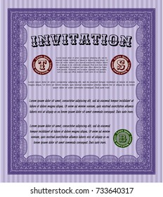 Violet Invitation template. Beauty design. Detailed. With guilloche pattern. 