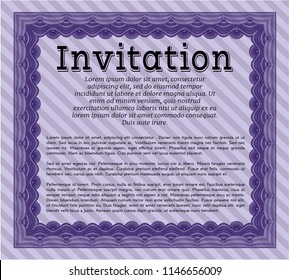 Violet Invitation template. With complex background. Customizable, Easy to edit and change colors. Money Pattern design. 