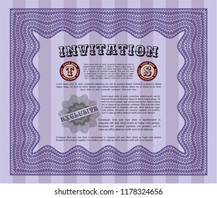 Violet Invitation template. Complex background. Vector illustration. Cordial design. 