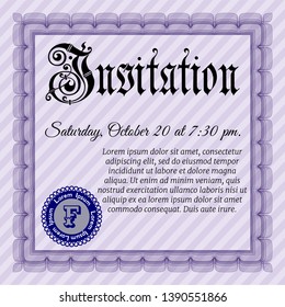 Violet Invitation template. Complex background. Customizable, Easy to edit and change colors. Money Pattern. 