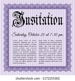 Violet Invitation template. With complex linear background. Money Pattern. Detailed. 