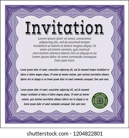Violet Invitation template. With complex linear background. Artistry design. Detailed. 