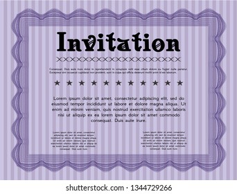 Violet Invitation template. With complex linear background. Vector illustration. Artistry design. 