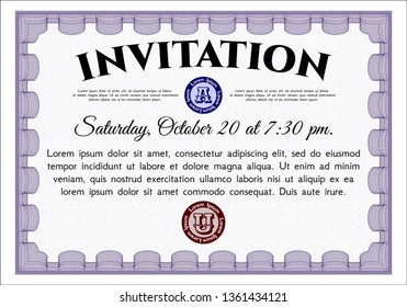 Violet Invitation template. With complex linear background. Detailed. Sophisticated design. 