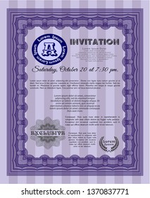 Violet Invitation template. With complex linear background. Vector illustration. Artistry design. 